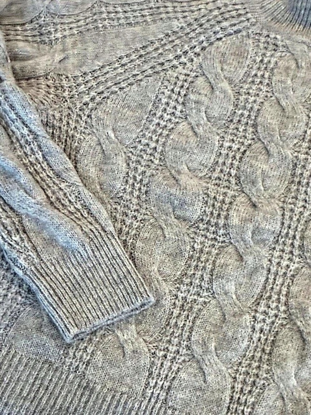 Pointelle Cable Sweater Gray